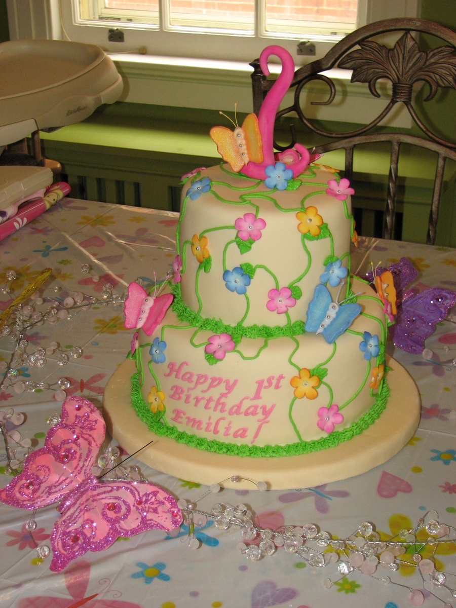 Flowers and Butterflies Birthday Cake