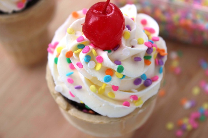 Ice Cream Cone Cupcakes with Sprinkles