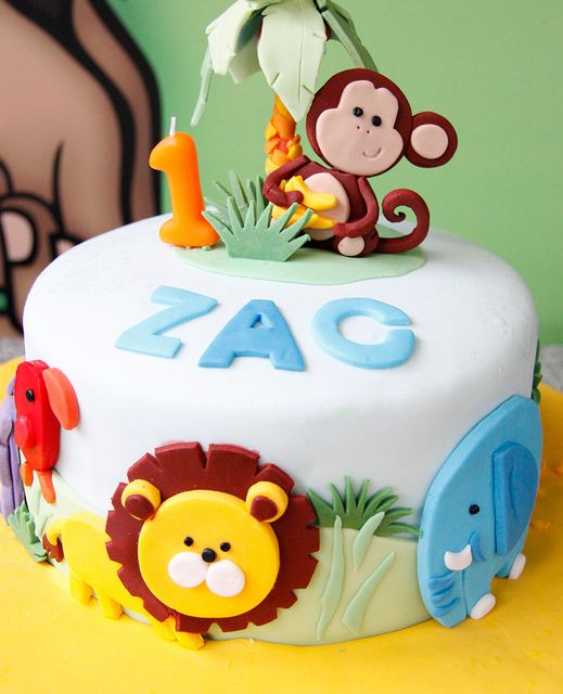 Jungle Themed 1st Birthday Cake