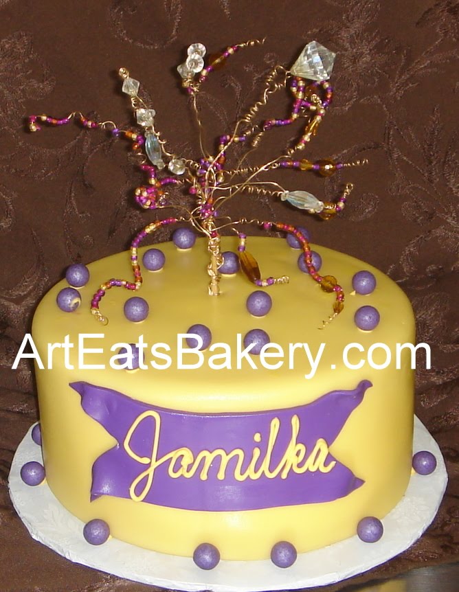 Purple and Yellow Birthday Cake