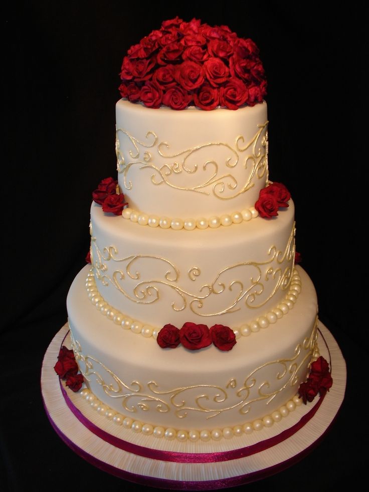 Red and Ivory Wedding Cake