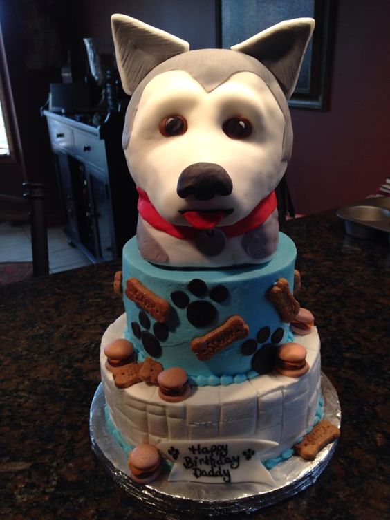 Siberian Husky Dog Birthday Cake