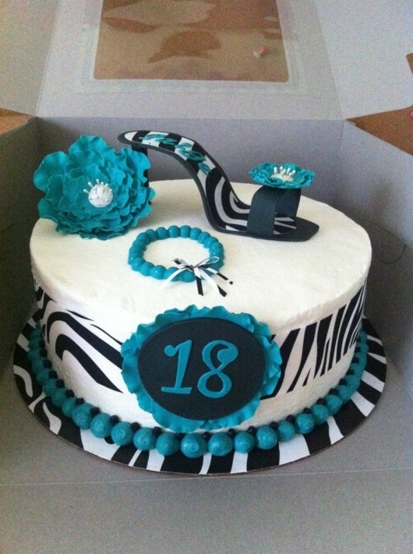 Turquoise and Zebra Birthday Cake