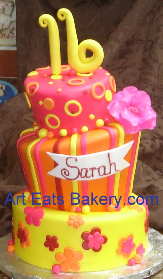 Yellow and Pink Sweet 16 Cakes