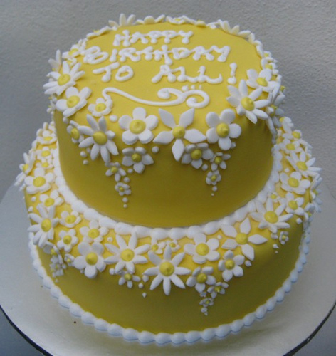 Yellow and White Birthday Cake