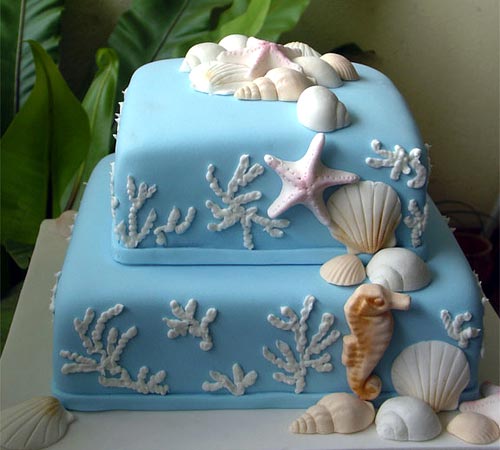 Blue Seashell Wedding Cake