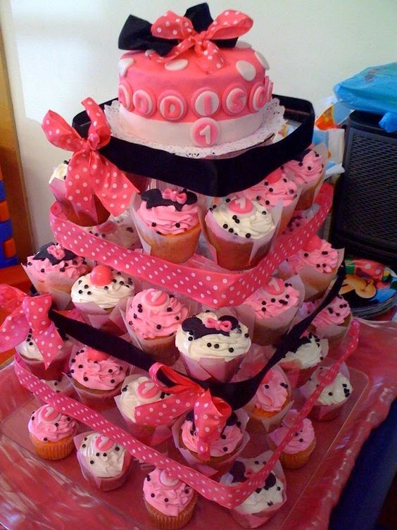 Minnie Mouse Birthday Cake and Cupcakes