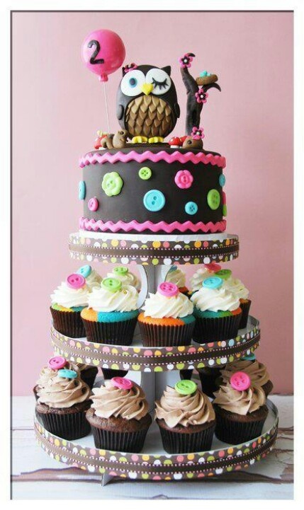 Owl Birthday Cake & Cupcakes