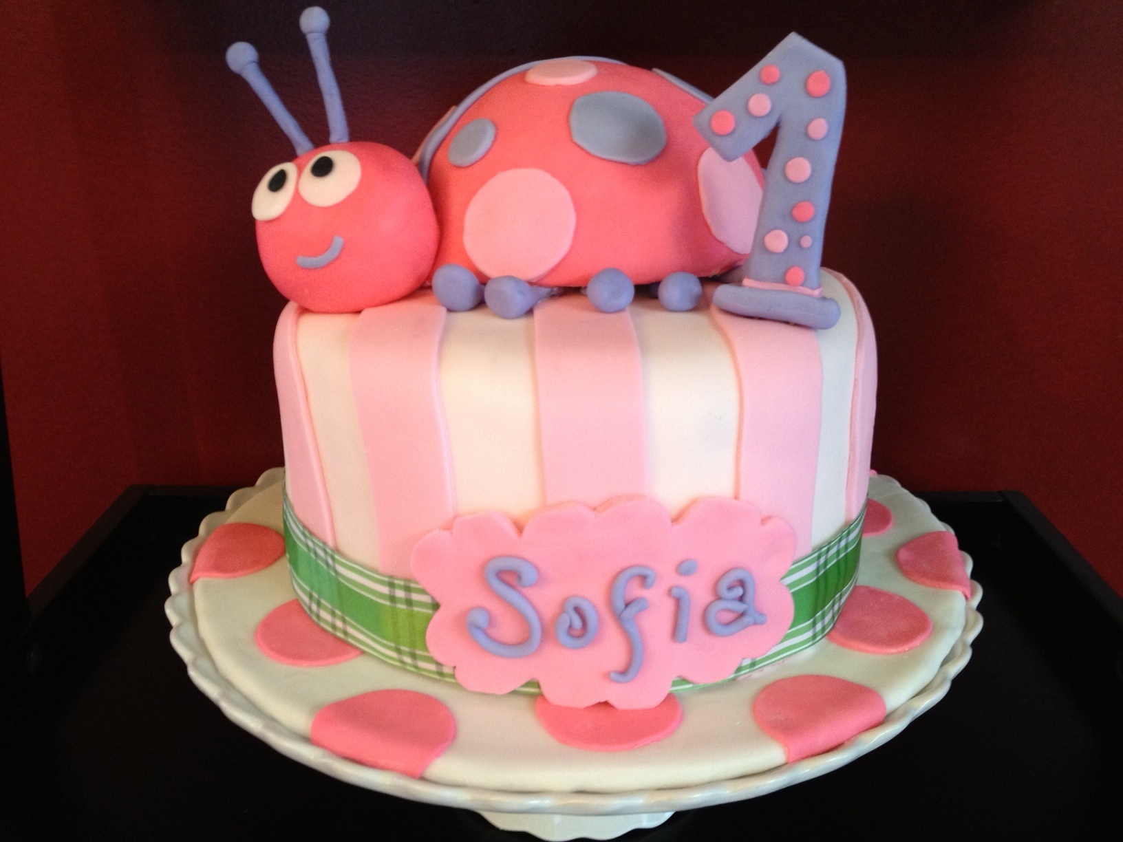 Pink Ladybug 1st Birthday Cake