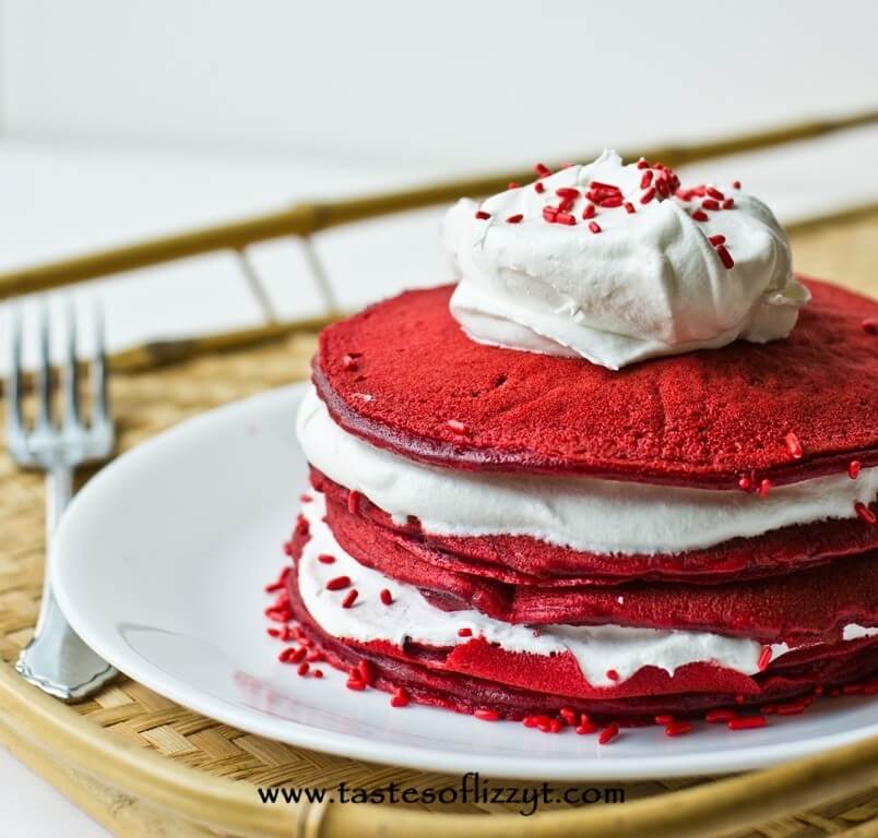 Red Velvet Cake Mix Pancakes