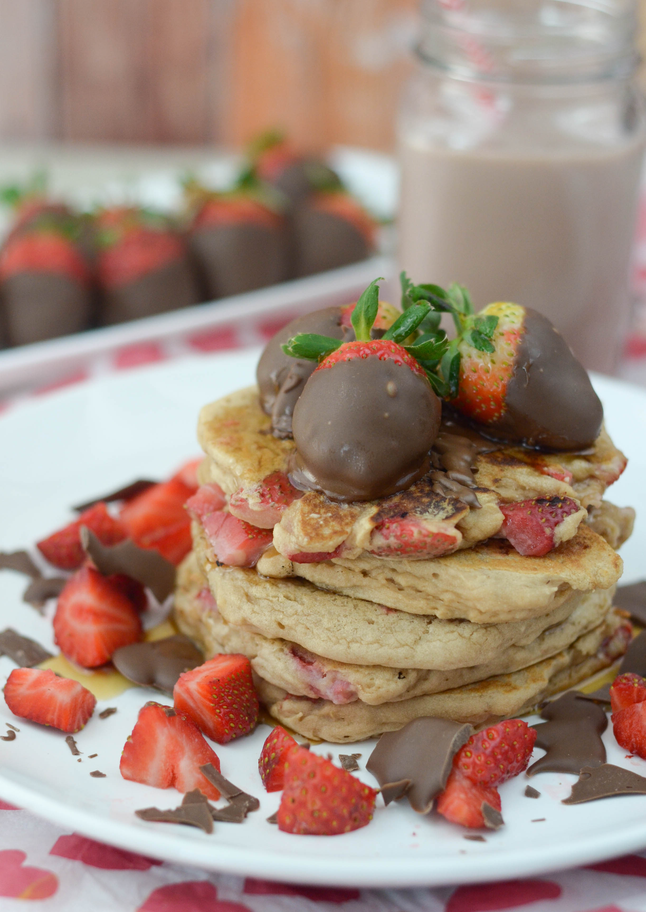 These Chocolate Covered Strawberry Pancakes