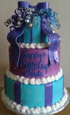 Turquoise and Purple Birthday Cake