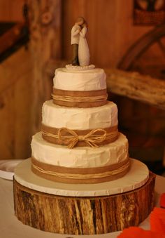 Wedding Cake with Burlap Ribbon