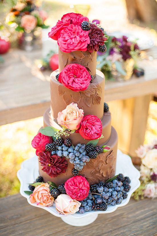 Wedding Cake with Fruit and Flowers