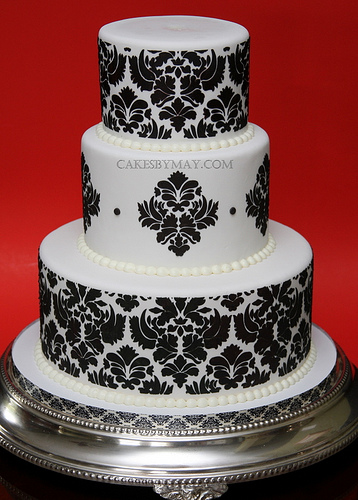 Black and White Damask Wedding Cake