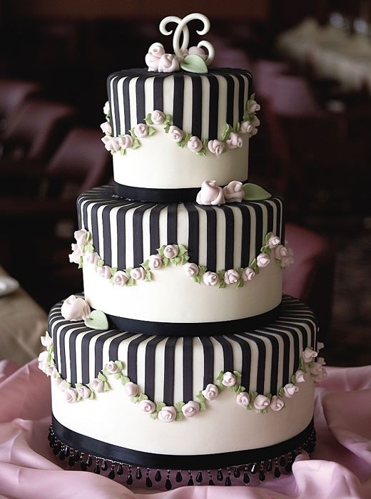 Black and White Striped Wedding Cake