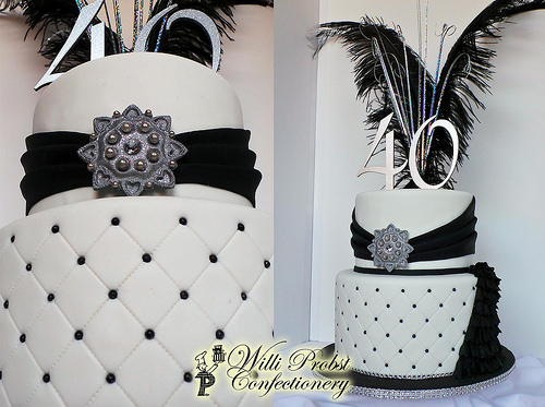 Black White and Silver 40th Birthday Cake