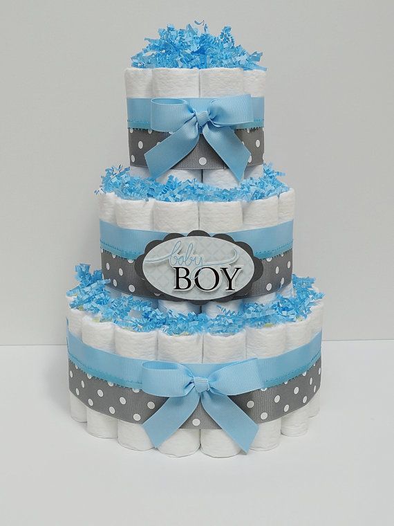 Blue and Gray Baby Boy Showers Diaper Cakes