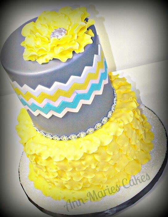 Blue and Yellow Chevron Cake