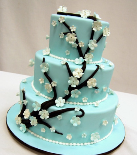 Blue Cherry Blossom Wedding Cake