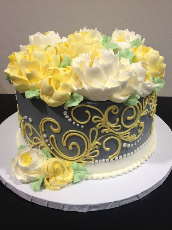 Buttercream Birthday Cake with Yellow Flowers