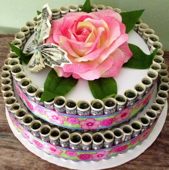 Cake Made with Dollar Bills Money