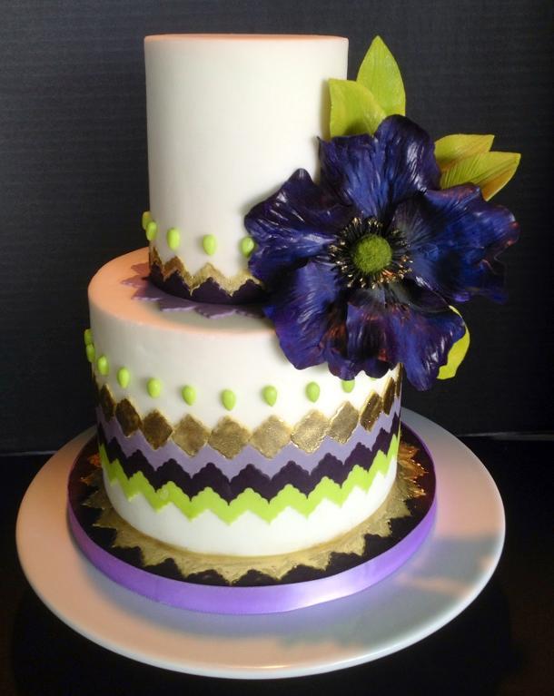 Chevron Purple and Green Birthday Cake