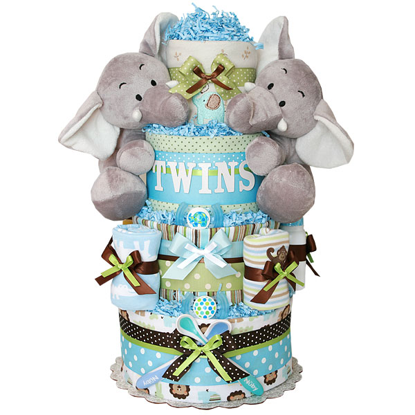 Diaper Cakes for Twin Boy Baby Shower