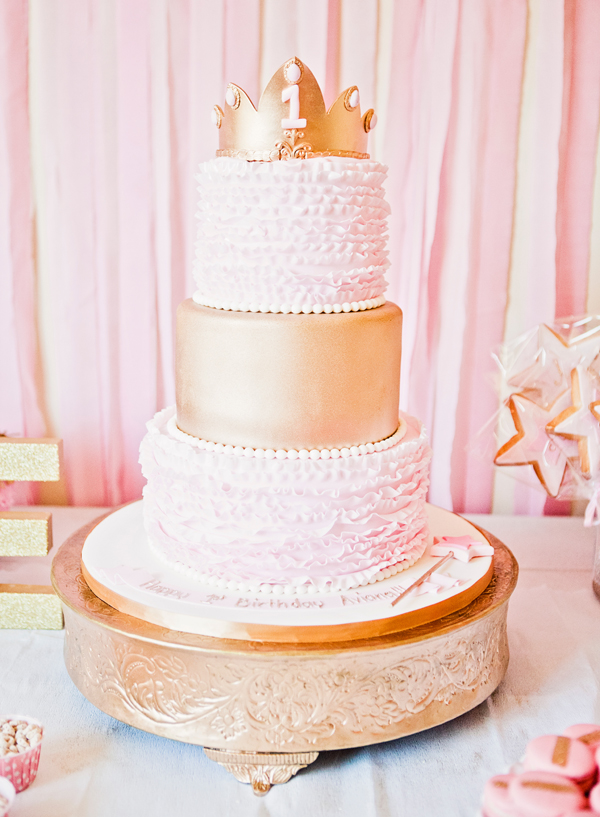 Gold and Pink 1st Birthday Cake