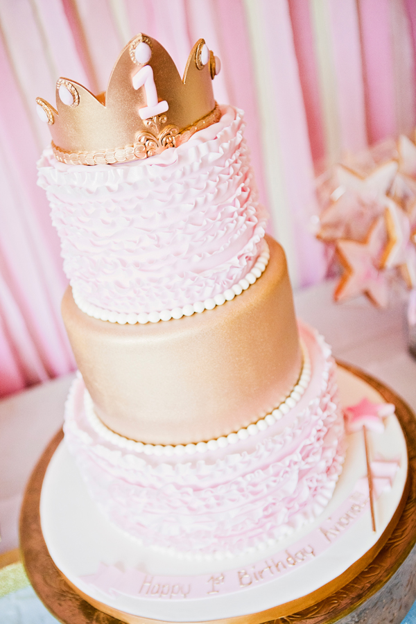 Gold and Pink 1st Birthday Cake