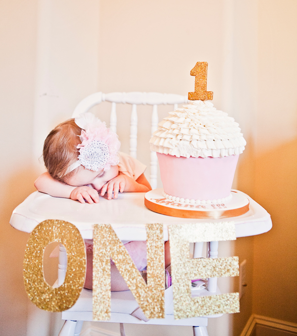 Gold and Pink First Birthday Cake