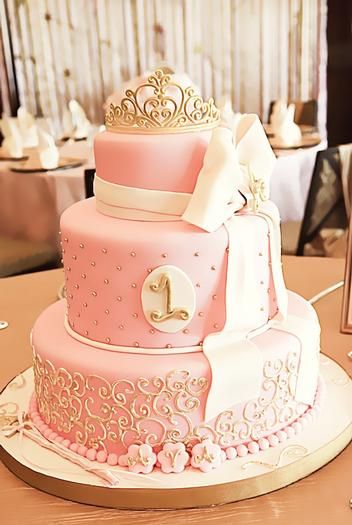 Gold and Pink Princess Birthday Cake