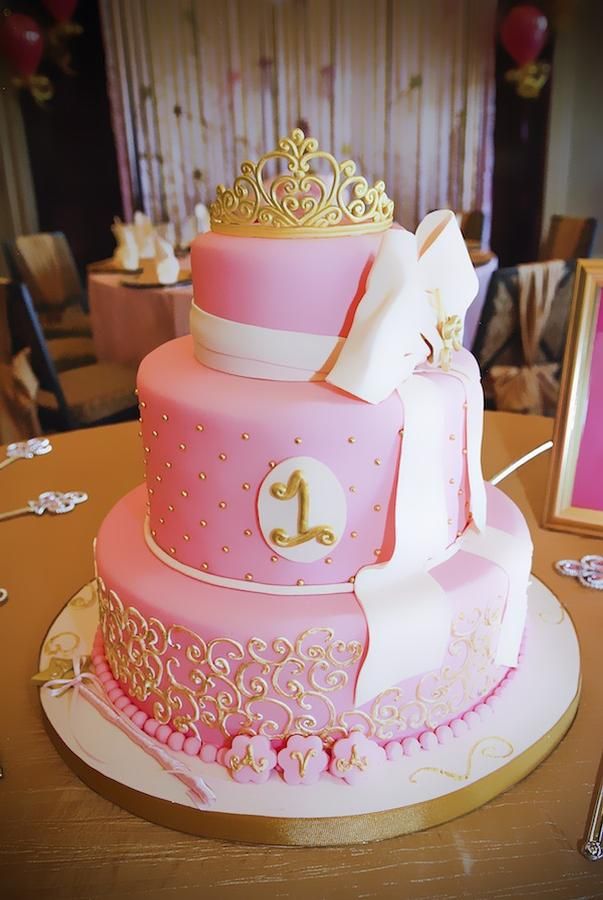 Gold and Pink Princess Birthday Cake