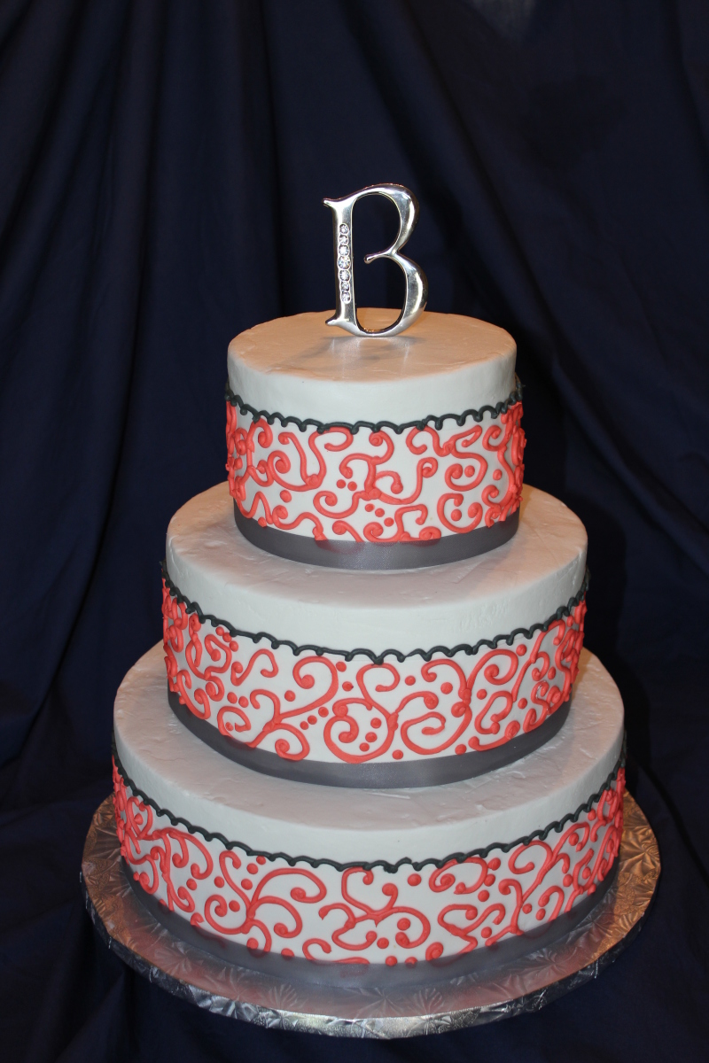 Gray and Coral Wedding Cake