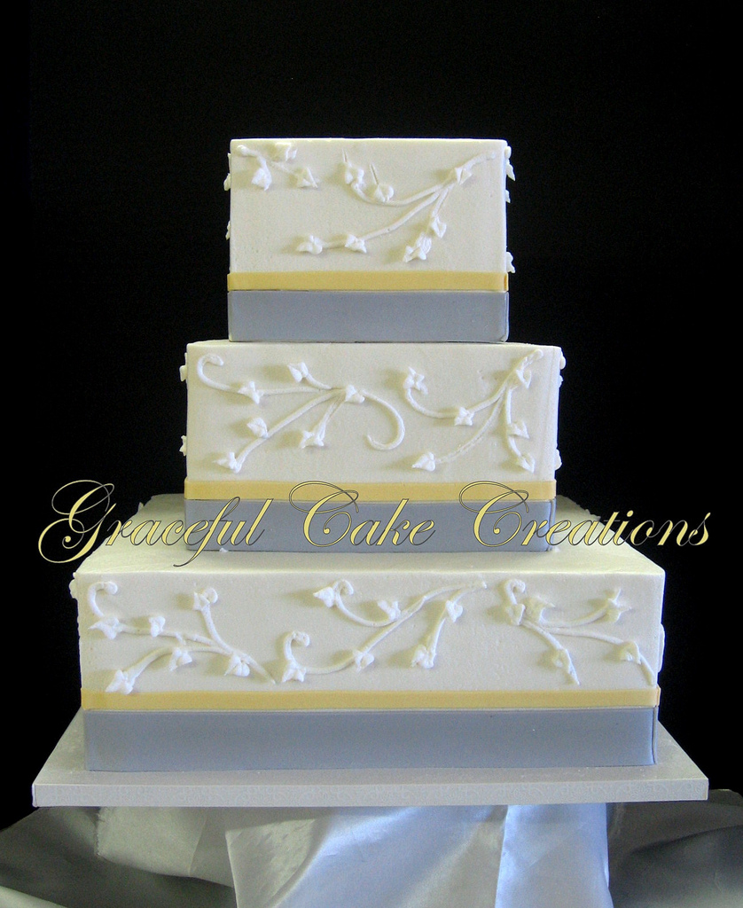 Gray and White Elegant Wedding Cake