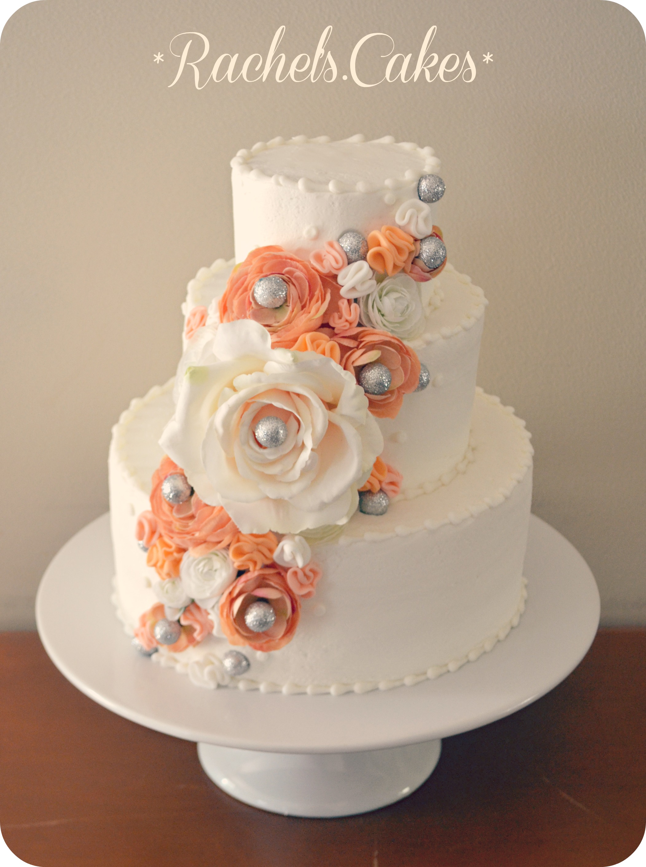 Grey and Coral Wedding Cake