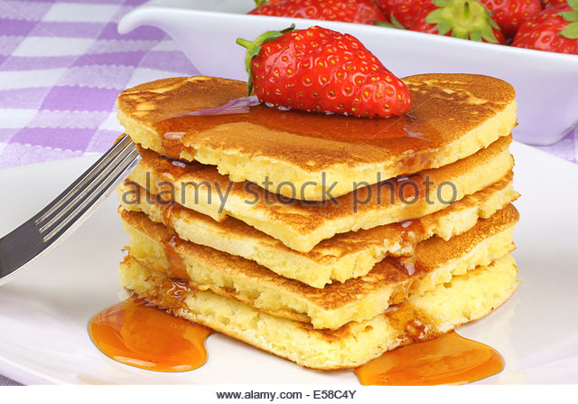 Heart Pancakes and Syrup