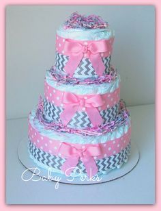 Pink and Green Baby Girl Diaper Cake