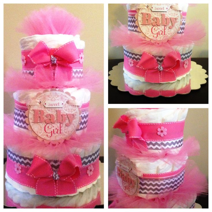 Pink and Grey Chevron Diaper Cake