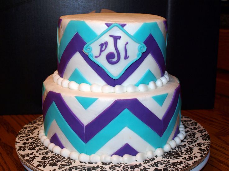 Purple and Aqua Chevron Cake