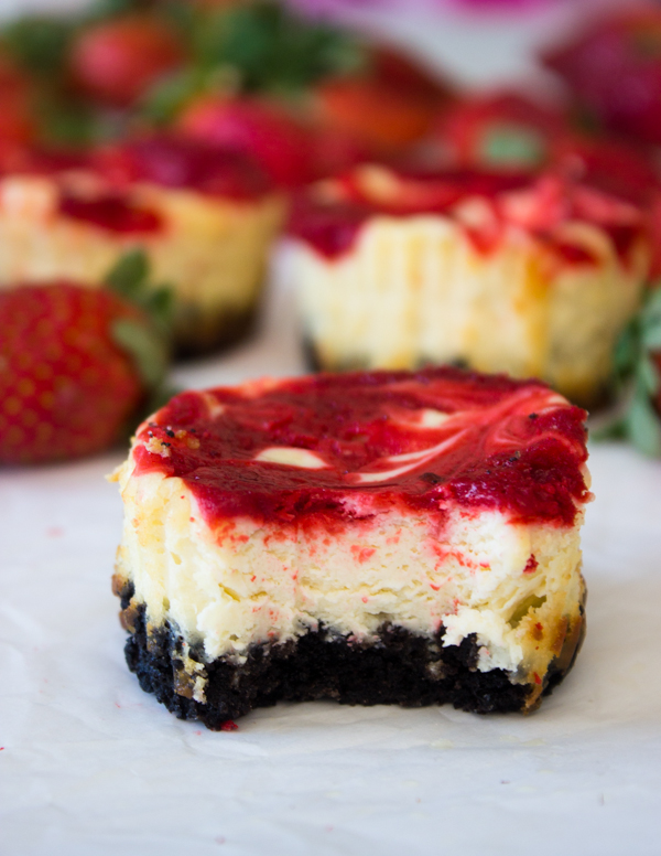 Strawberry Swirl Mini Cheesecakes