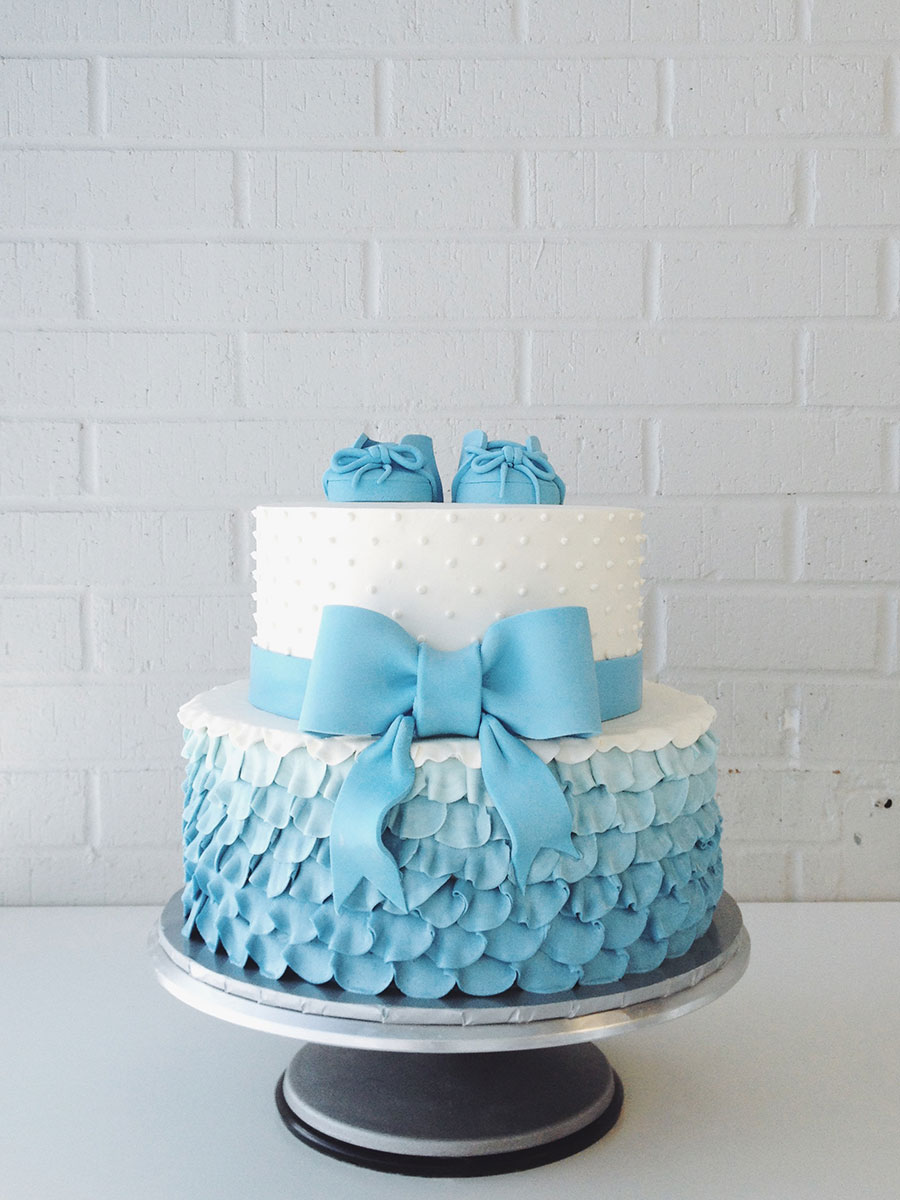 White and Blue Baby Shower Cake