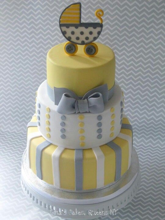 Yellow and Gray Baby Shower Cake