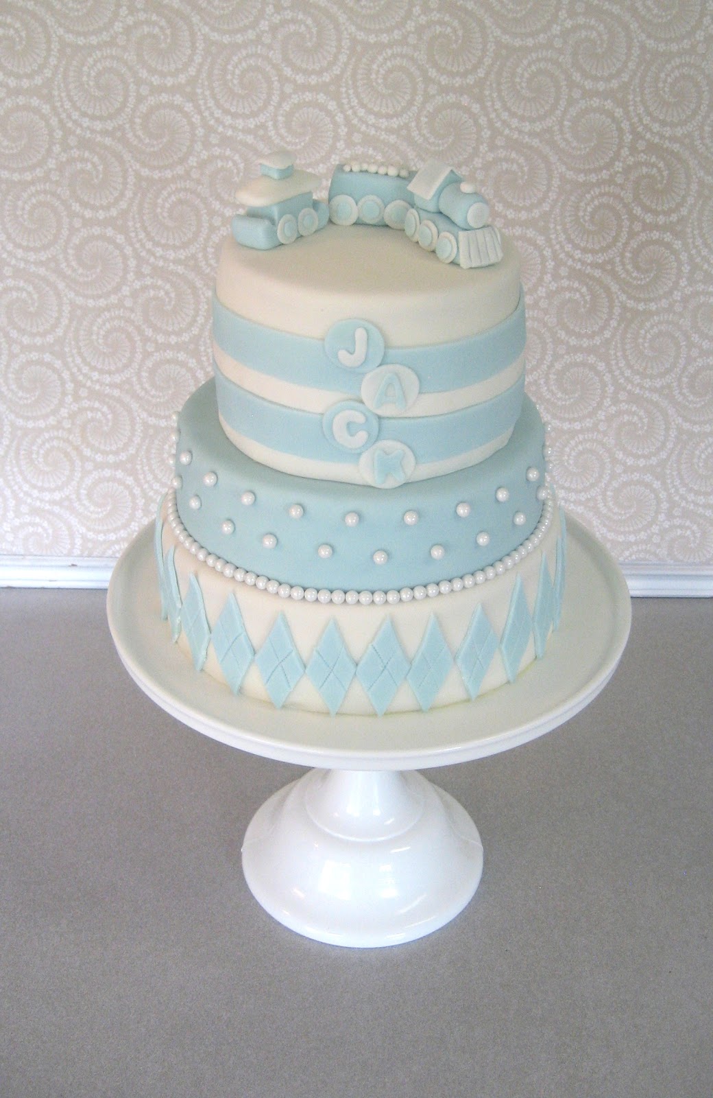 Baby Blue and White Birthday Cake