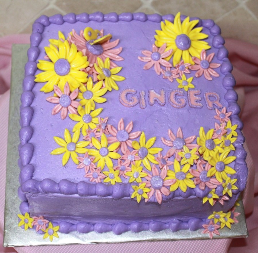 Birthday Cake with Purple Flowers