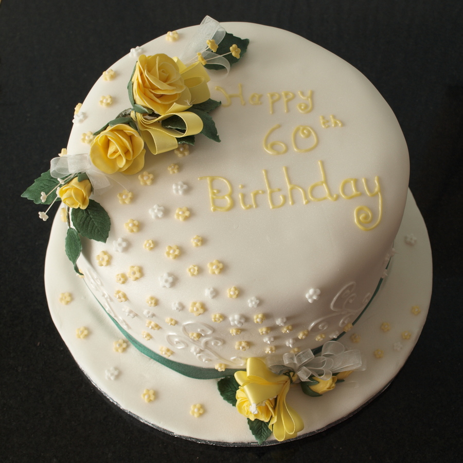 Birthday Cake with Yellow Roses