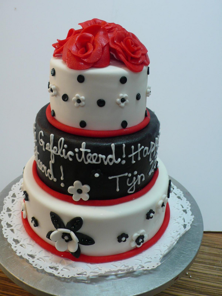 Black White Red Birthday Cake