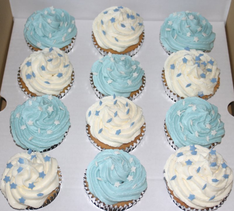 Blue and White Cupcakes with Swirls