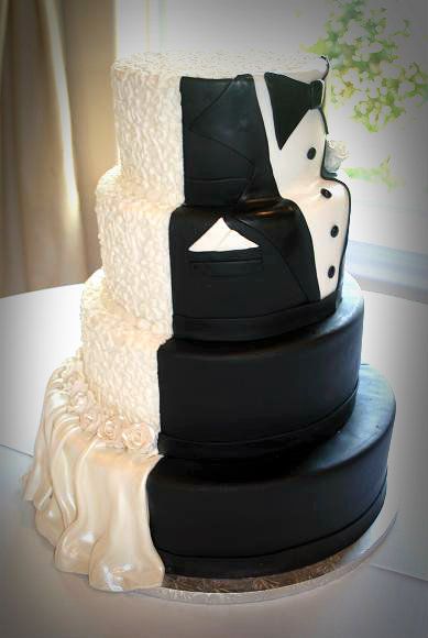 Half Half Wedding Cake Bride and Groom