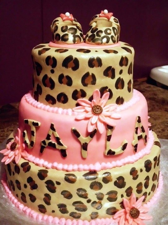 Leopard Print Baby Shower Cake